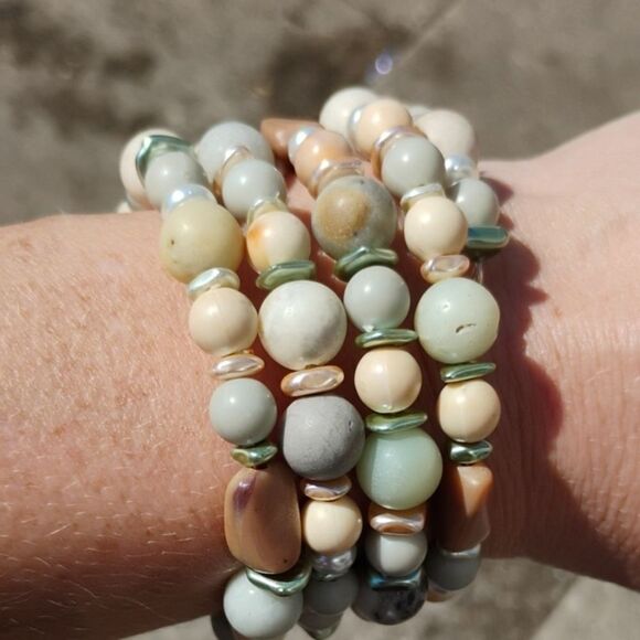 Large Wrap Bracelet Delicate Pearl Natural Stone's Handmade Original - Picture 1 of 10